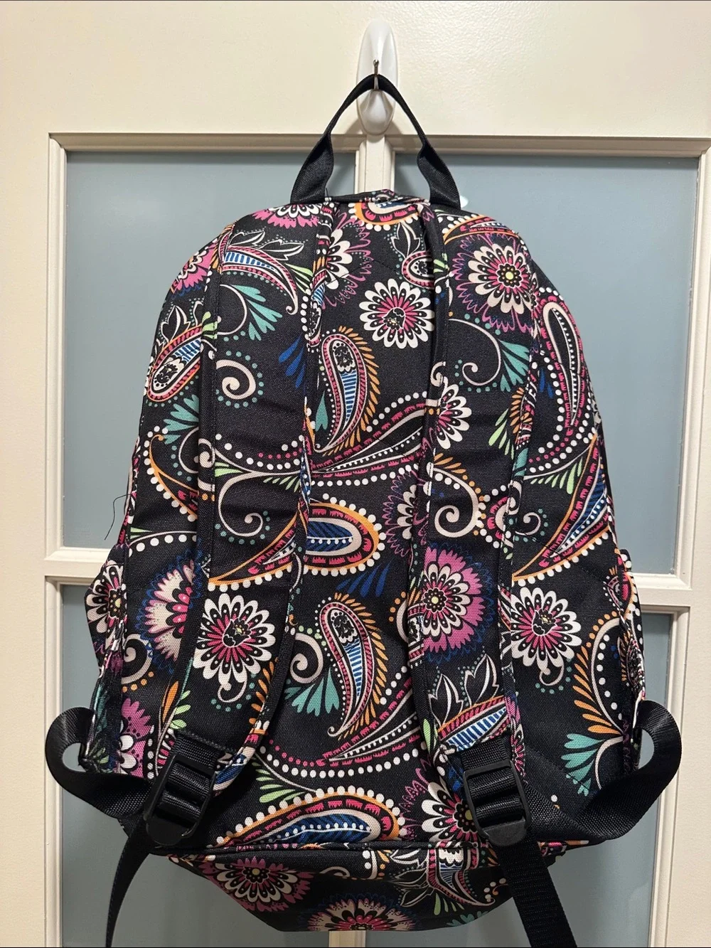 Vera Bradley Black Paisley Floral Backpack with Multicolor Accents
